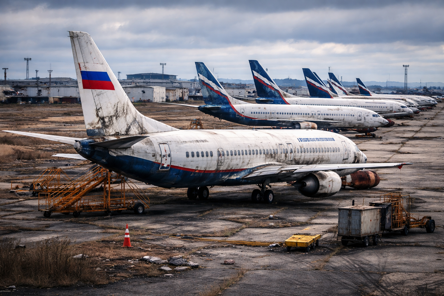 Opustené ruské letisko s dopravnými lietadlami