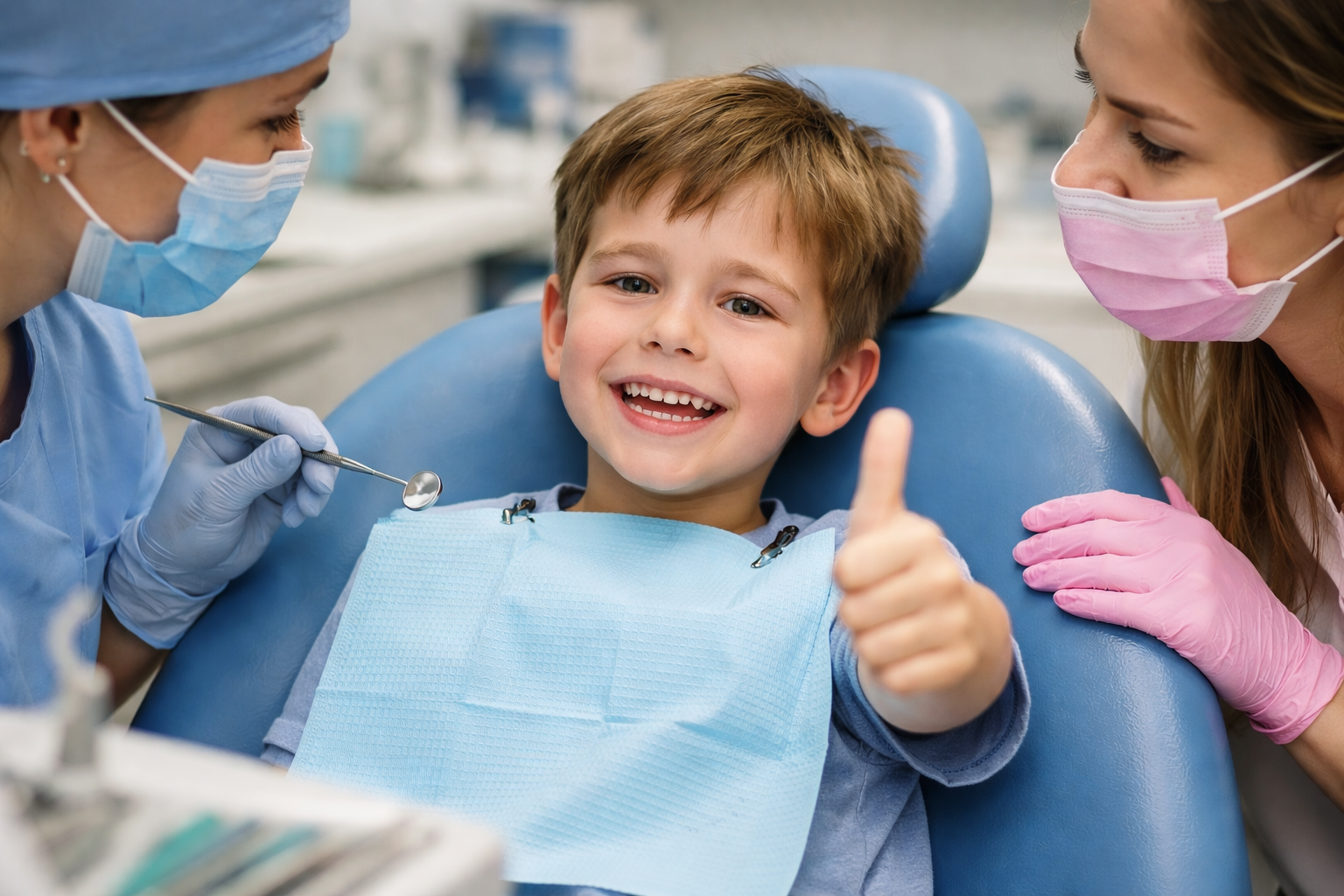 Radostný úsmev pri zubnom vyšetrení